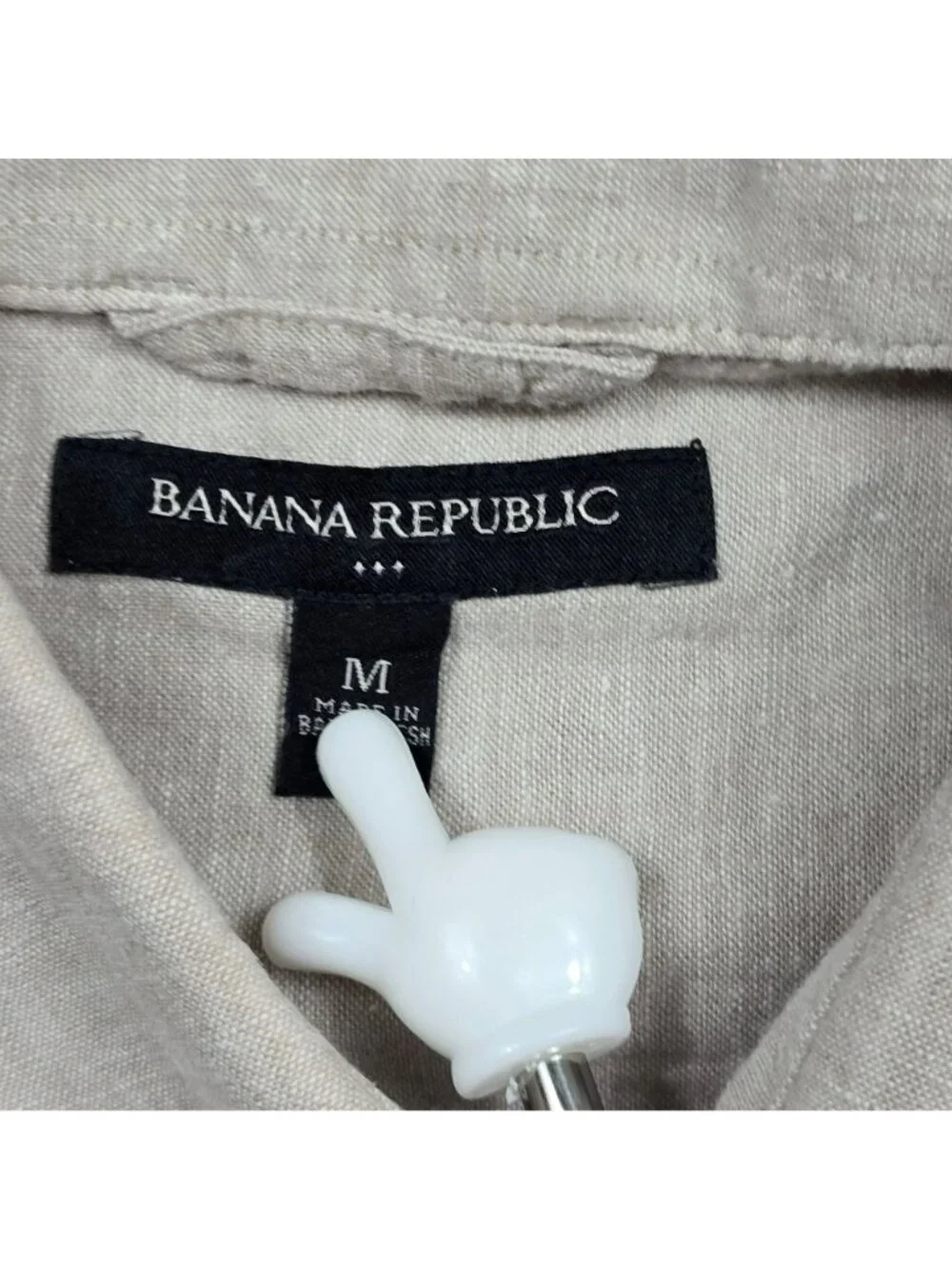 Banana Republic Mens Medium Button-Up Shirt Beige Linen Cotton Blend Long Sleeve